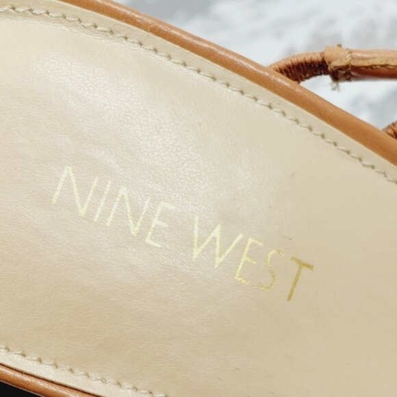 NEW Nine West Getcha 3 Heeled Brown Faux Leather Block Heel Summer Sandals D462 - Picture 9 of 14